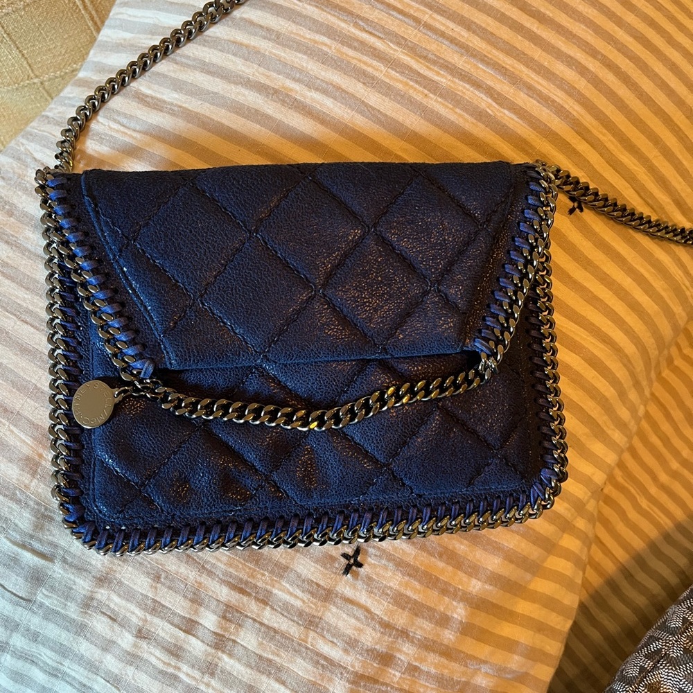 Stella McCartney Quilted Navy Crossbody Bag with Gunmetal Chain